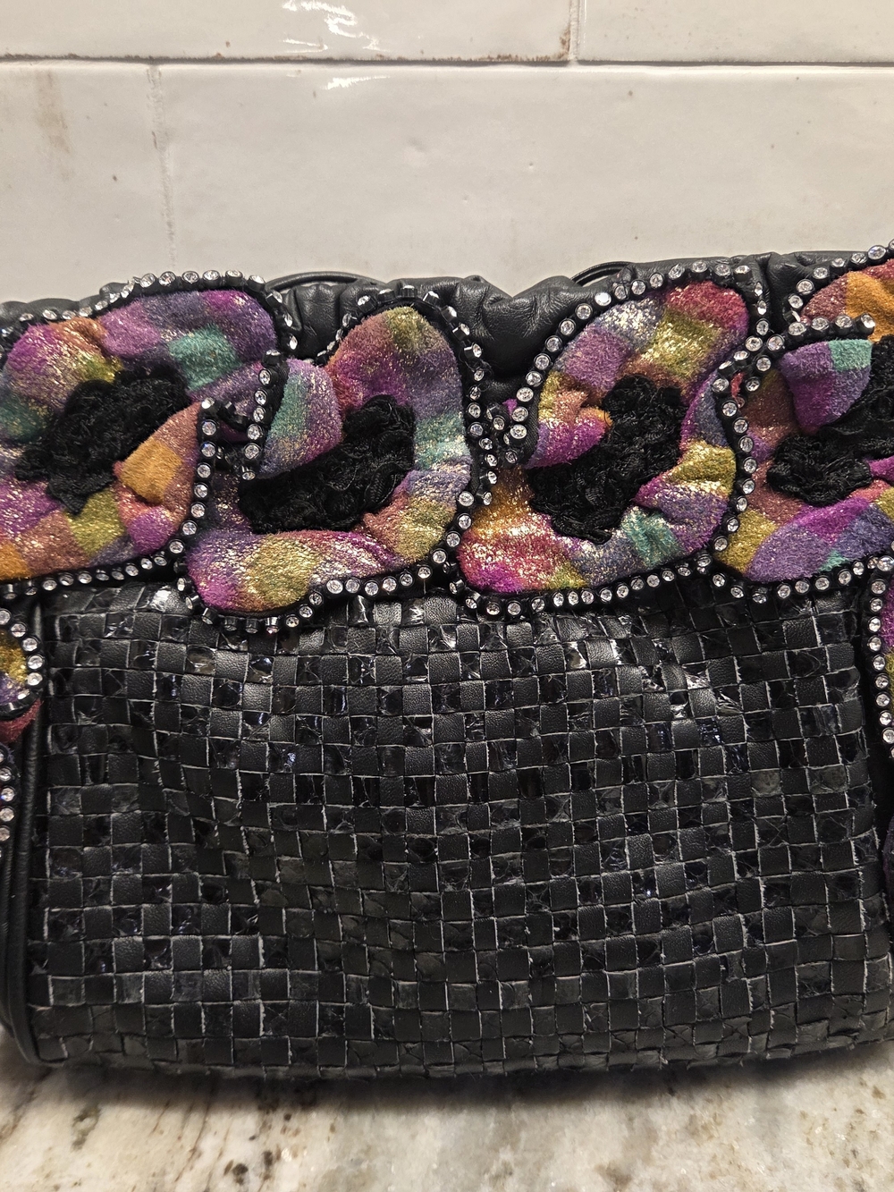 Rita Diana for Mylinka NYC Vintage Black Leather & Crystal Crossbody USA Made